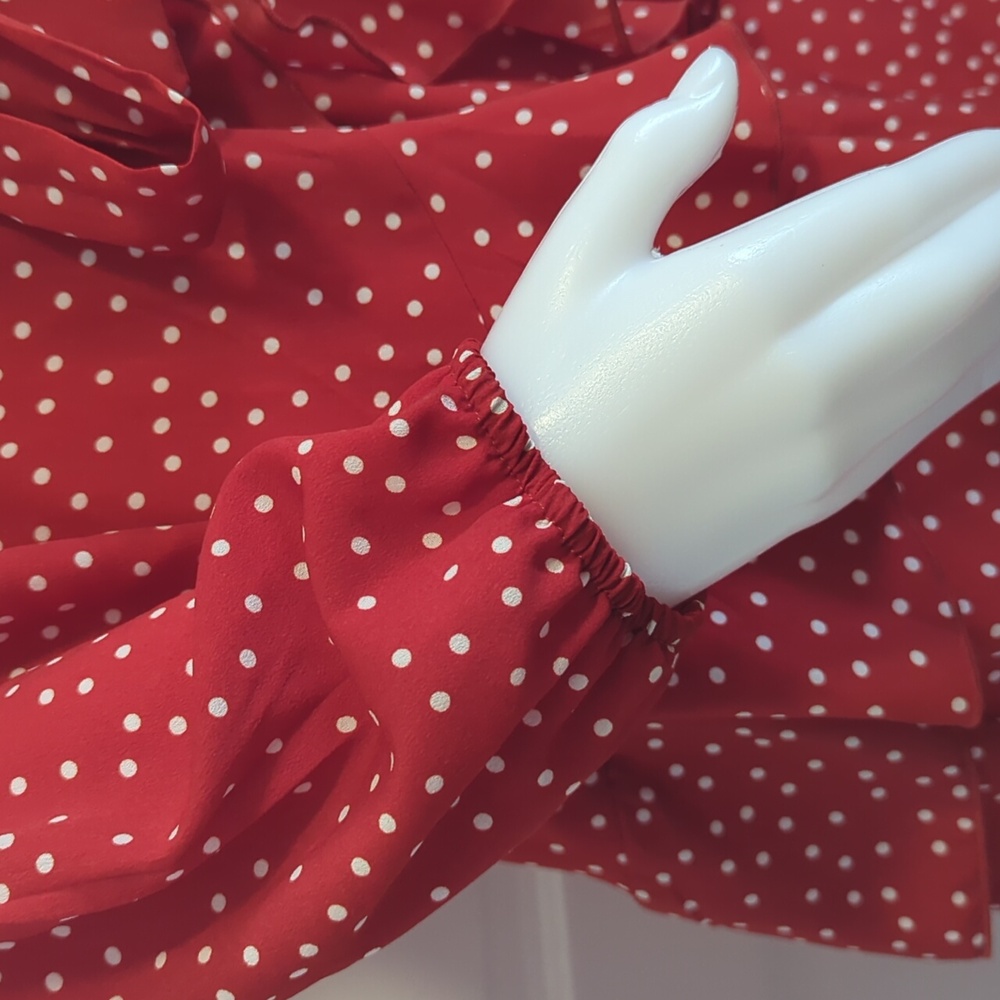 NWOT Uguest Red and White Polka Dot Long Sleeve Wrap Dress with Ruffles Size XL - Picture 3 of 5